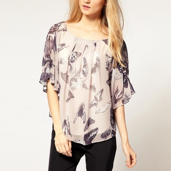 🦋 Ted Baker London, Capra Butterfly Batwing Ruffled Blouse - Picture 3 of 16
